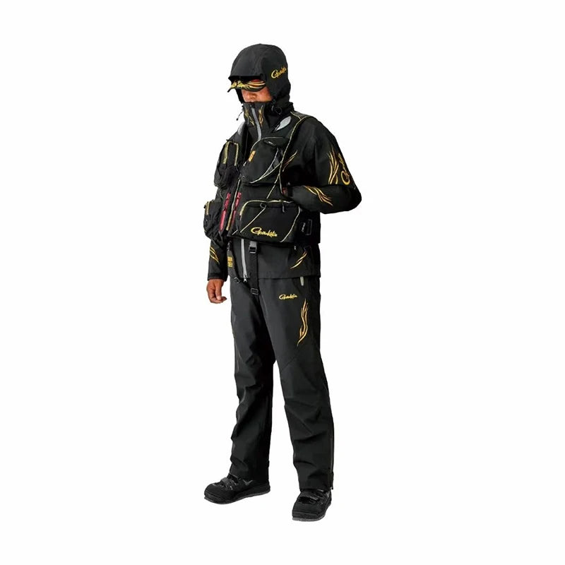 Gamakatsu Fishing Clothing Thin Three-layer Rubber Windproof Rainproof Jacket Rock Fishing Coat Overalls Two-piece Set GM-3772