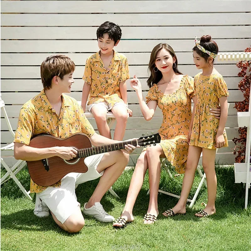 Family Parent Child Clothes Set Look Vacation Clothing FatherResort Floral Dress and Son Baby Beach Shirts Sets Mother Daughter