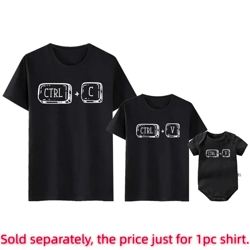 Ctrl+C and Ctrl+V Family Matching Clothes Funny Cotton Family Look Daddy Mommy and Me Kids Shirt Baby Bodysuit Father's Day Gift