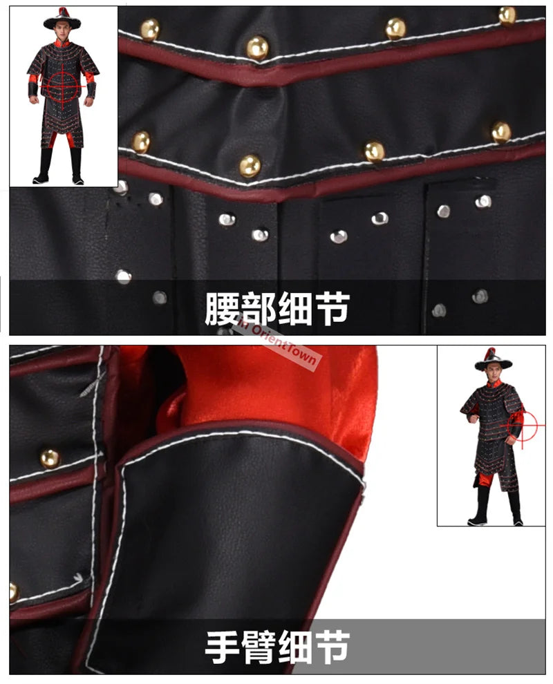 Ancient China Nan Bei and Ming Dynasty Clothing Male General Armor Stage Costume Black Warrior Battle Robe Performance Costume