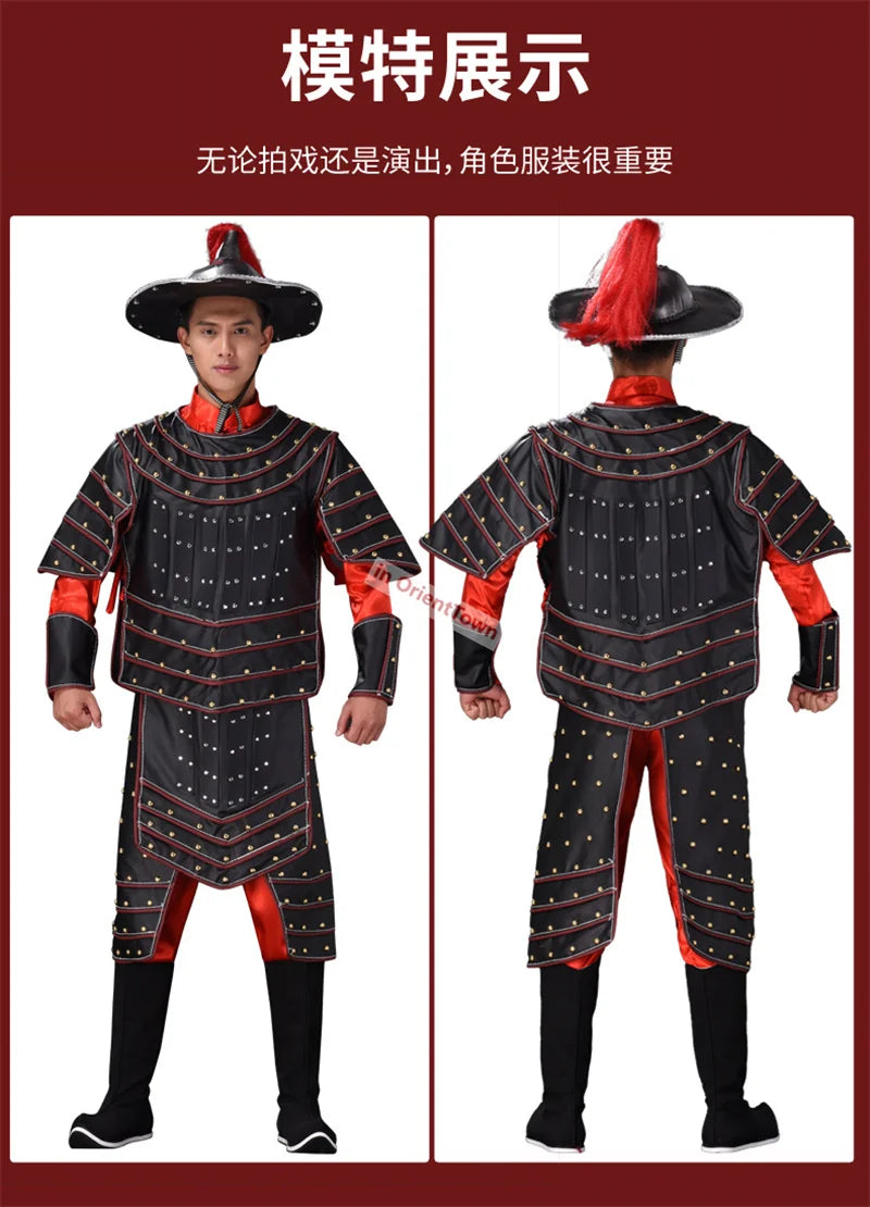 Ancient China Nan Bei and Ming Dynasty Clothing Male General Armor Stage Costume Black Warrior Battle Robe Performance Costume