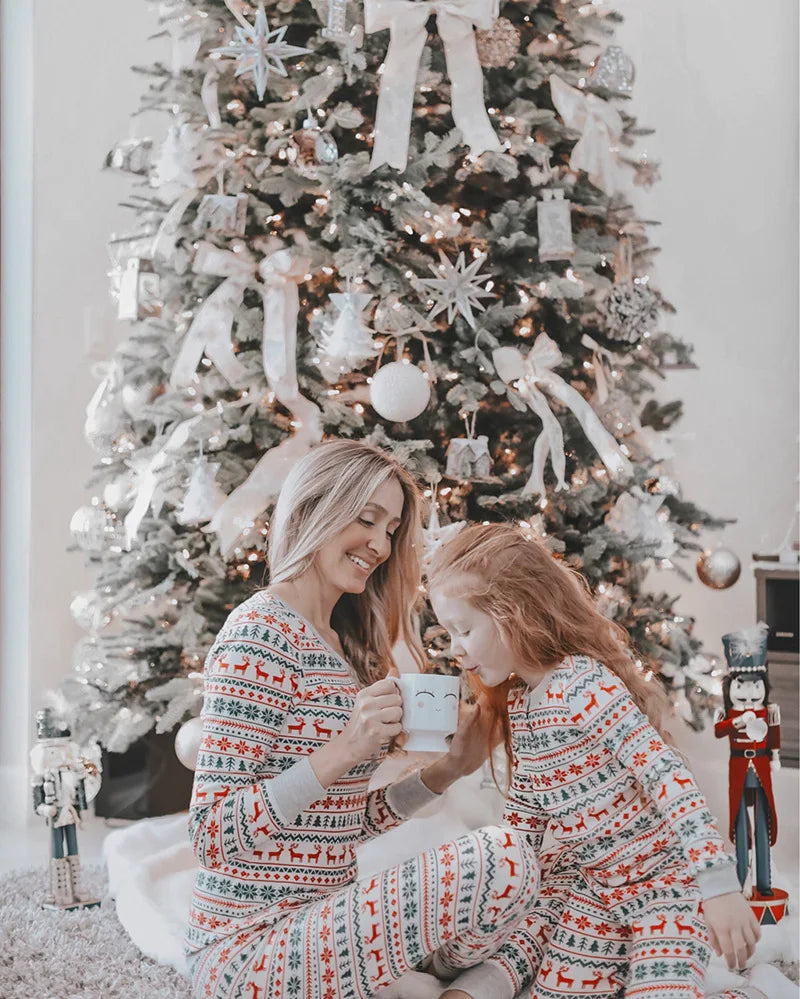 Christmas Family Matching Pajamas Set 2025 Mom Dad Kids Elk Print 2Pcs Clothes Baby Romper Family Look Soft Sleepwear Xmas Gift