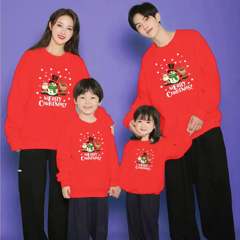 Family Matching Clothing Christmas Mother Daughter Warm Sweatshirt Father Son Cartoon Tops Autumn Winter Padded Thickened Clothe