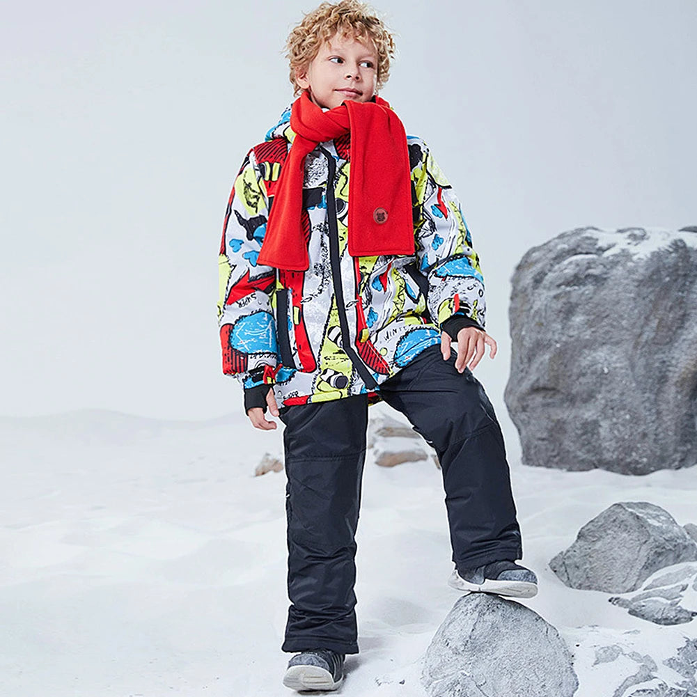 Children's Skisuits Boys Girls Winter Windproof Waterproof Warm Fleece Hooded Jacket Pants Skiing Suits Snowboarding Sports Wear
