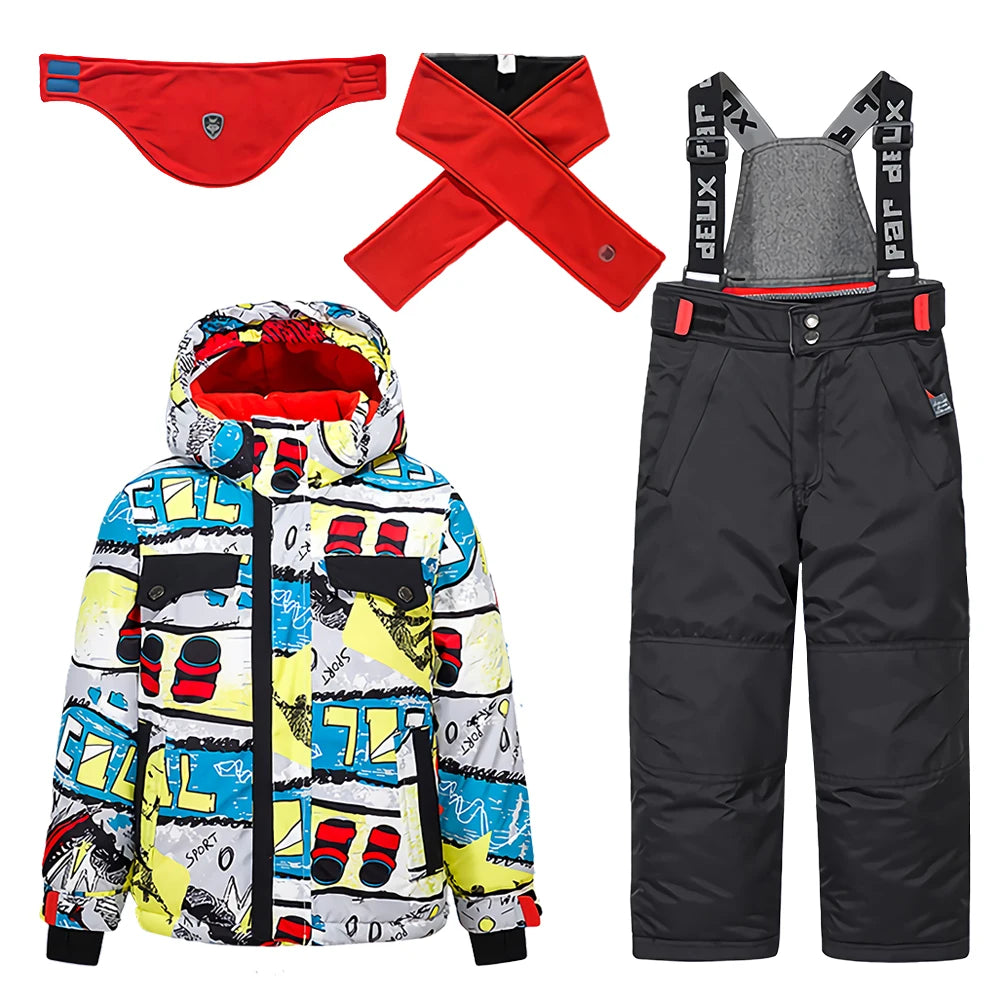 Children's Skisuits Boys Girls Winter Windproof Waterproof Warm Fleece Hooded Jacket Pants Skiing Suits Snowboarding Sports Wear