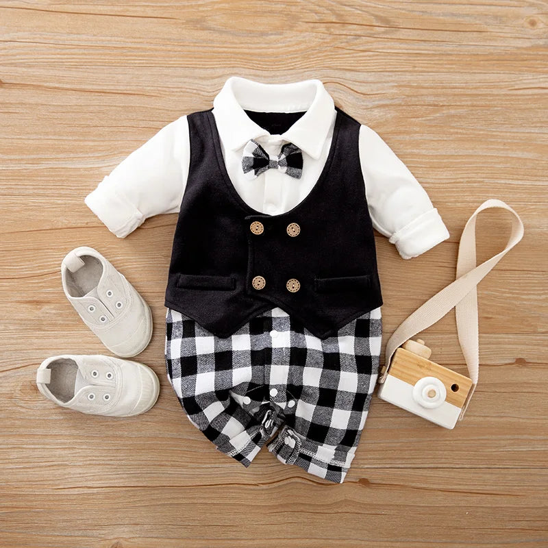 Newborn Clothing Party Gentleman Style Cotton Comfortable And Soft Boys And Girls0-18 SpringAnd AutumnLong Sleeved Baby Bodysuit