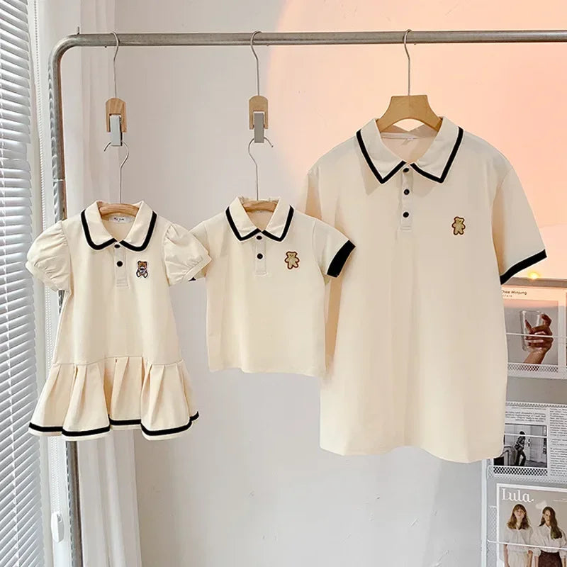 Family Clothing 2025 SummerFather Son T Shirt Mother Daughter Girl Dresses Women Dress Bear Brother and Sister Matching Clothes