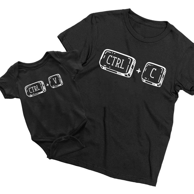 Ctrl+C and Ctrl+V Family Matching Clothes Funny Cotton Family Look Daddy Mommy and Me Kids Shirt Baby Bodysuit Father's Day Gift