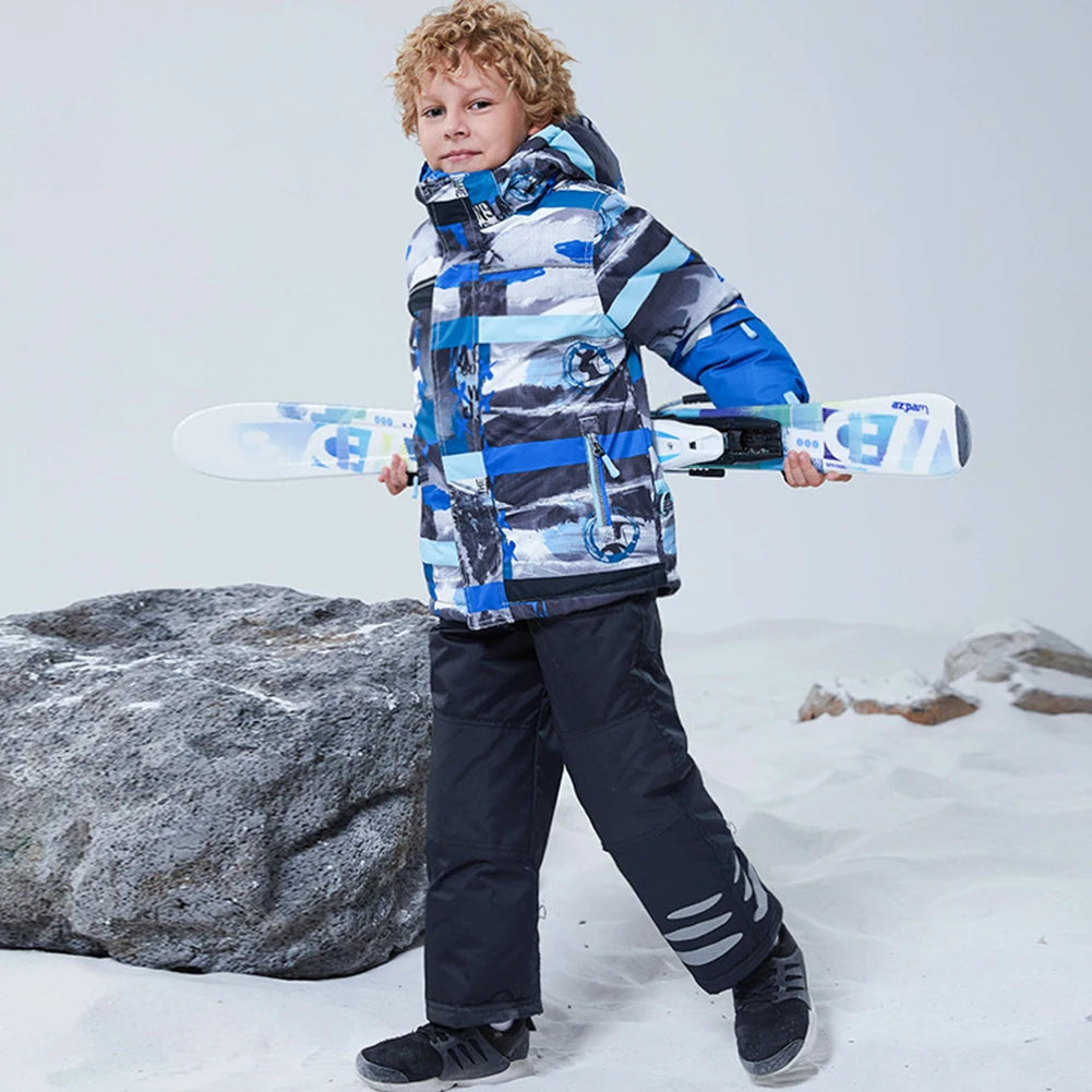 Children's Skisuits Boys Girls Winter Windproof Waterproof Warm Fleece Hooded Jacket Pants Skiing Suits Snowboarding Sports Wear