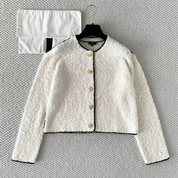 Customization New styles of European women's clothing for 2026 Long-sleeved single-breasted knitted tweed coat