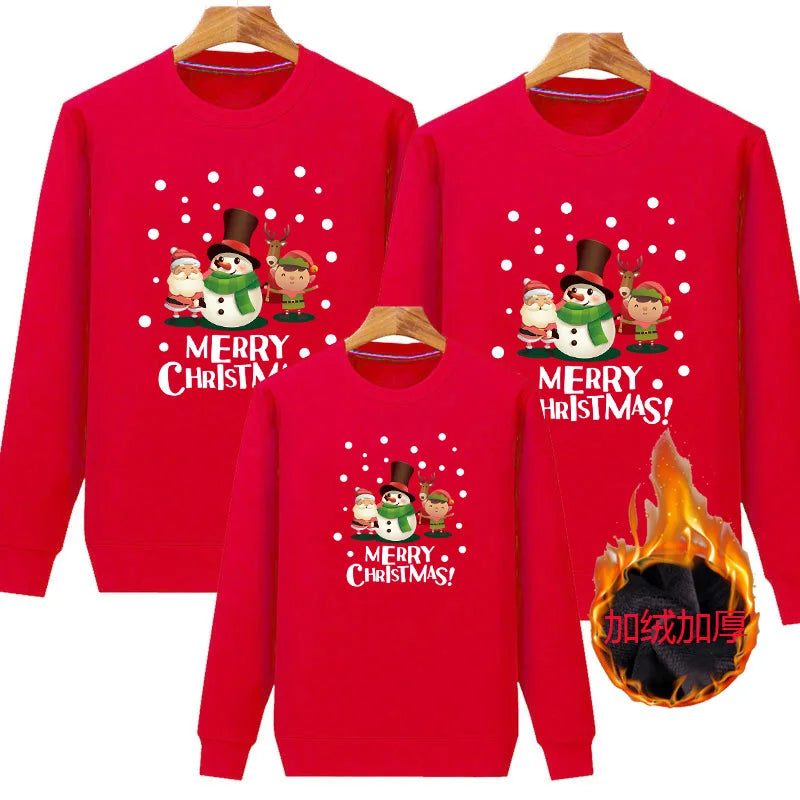 Family Matching Clothing Christmas Mother Daughter Warm Sweatshirt Father Son Cartoon Tops Autumn Winter Padded Thickened Clothe