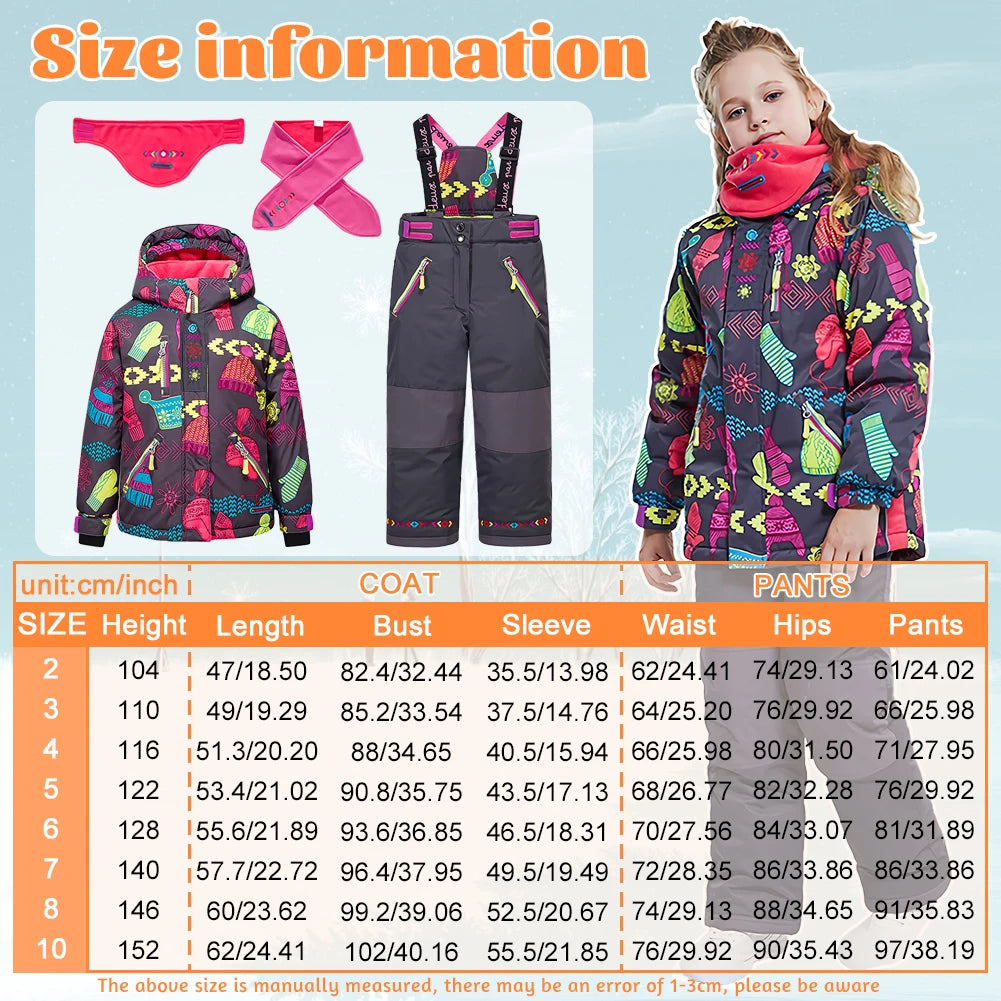 Children's Skisuits Boys Girls Winter Windproof Waterproof Warm Fleece Hooded Jacket Pants Skiing Suits Snowboarding Sports Wear