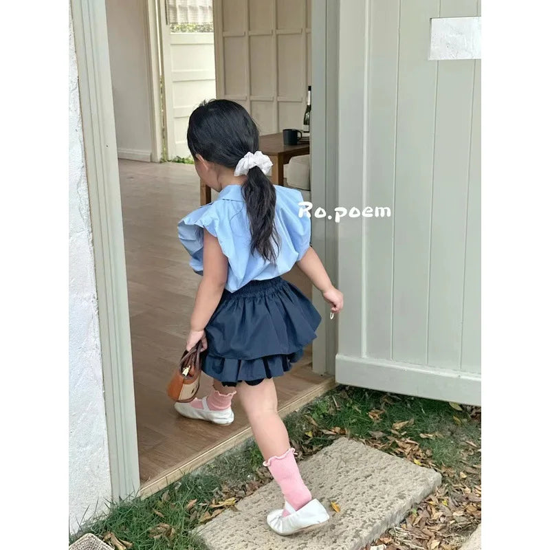 Children Clothing Set Girls Single Breasted Sleeveless Top and Culottes 2023 New Summer Fashionable Casual Sweet Two Piece Set