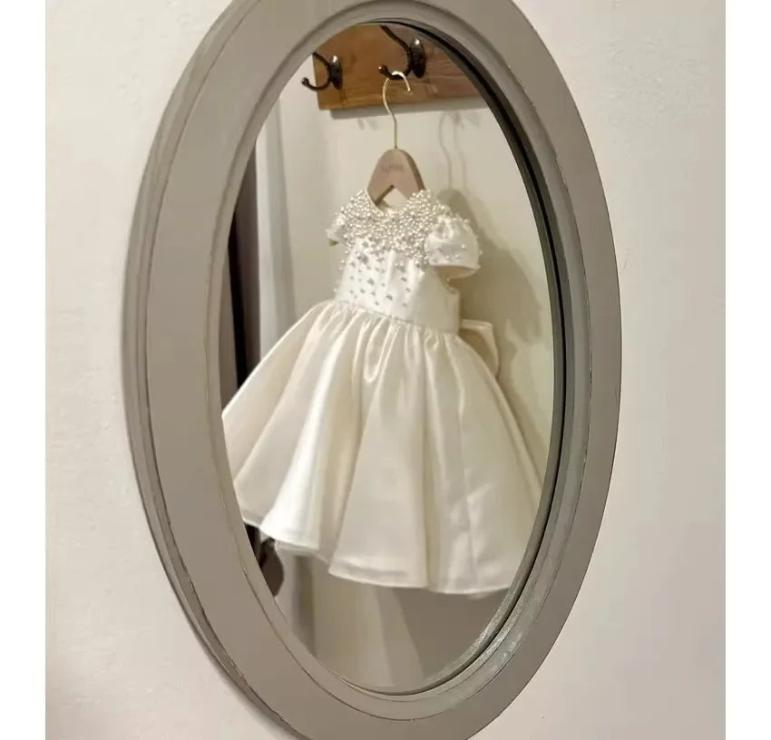 High End Handmade Baby Girl White Satin Dress Elegant Toddler Princess Dresses forCute Vestidos Birthday Party Wedding Clothes